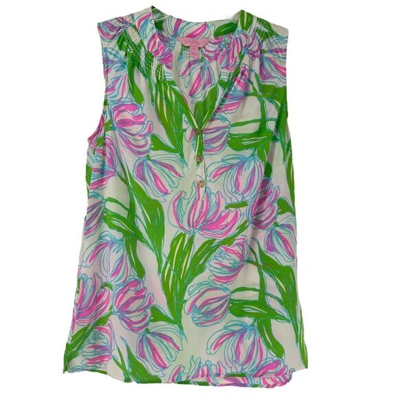 Lilly Pulitzer Silk Top Houston Ring The Bellboy Size XS Tulip Preppy Sleeveless - Picture 1 of 11
